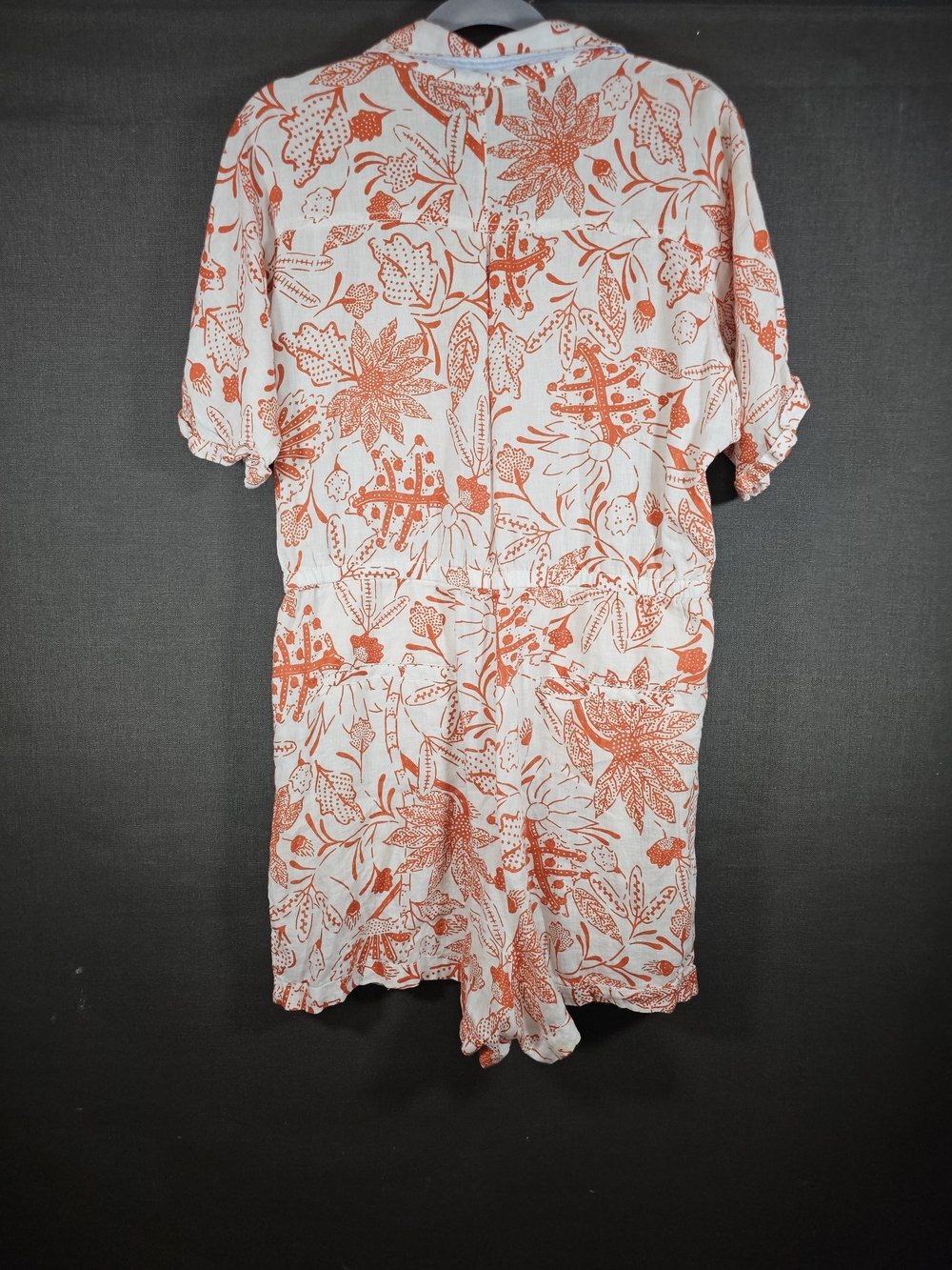 Anthropologie White and Blue Striped Collar with Rust Floral Print Top - Picture 5 of 6